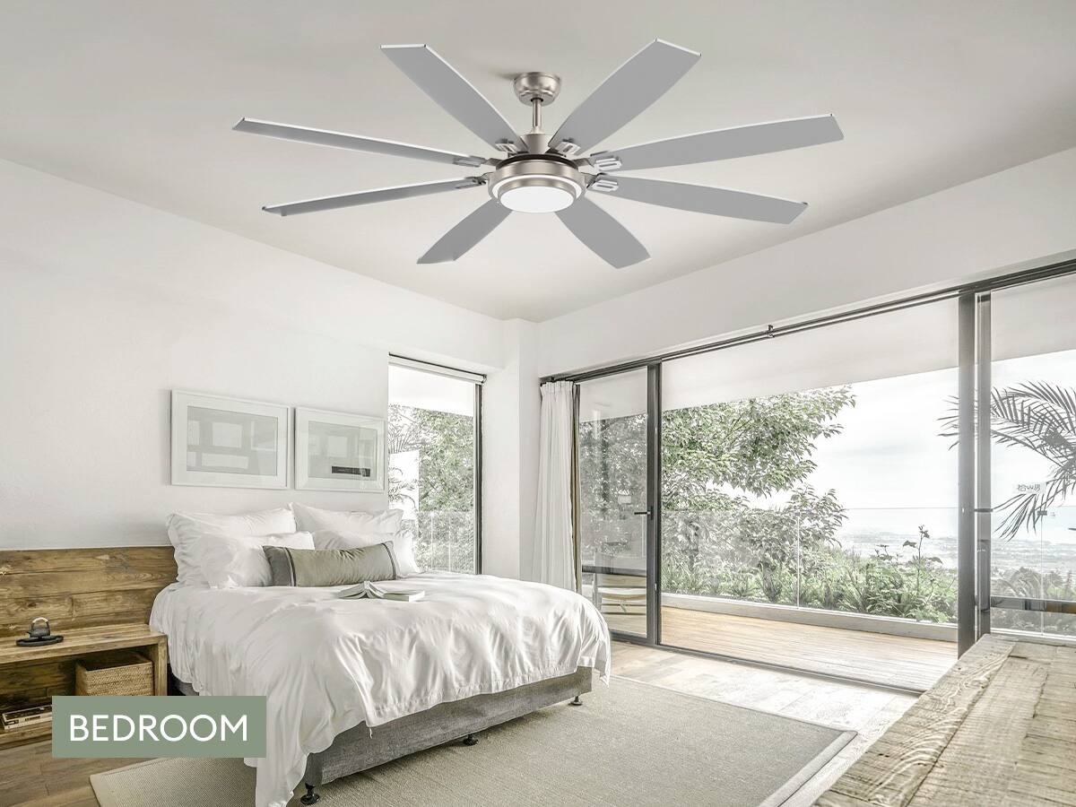 Angle. Siljoy - 72-in Nickel Ceiling Fan with Nickel or oak Color Blades Ceiling Fan With Light-Remote Included - Nickel.