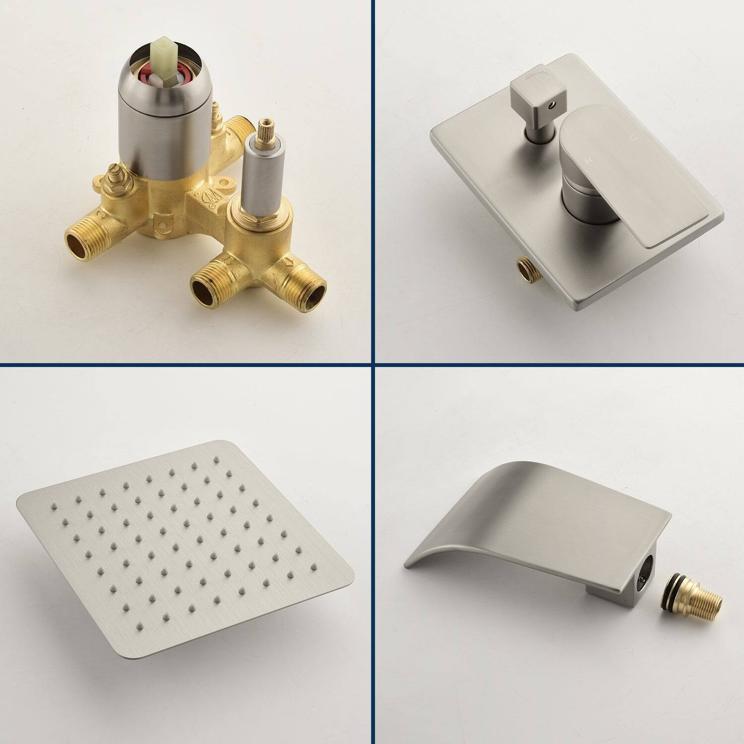 Angle. Boyel Living - Single Handle 1 Spray Tub and Shower Faucet with 10 Inch Square Fixed Shower in Brushed Nickel Valve Included - Brushed Nickel.