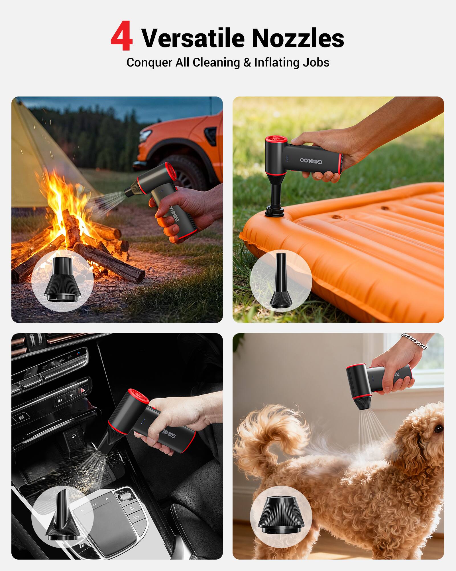 4 Versatile Nozzles Conquer All Cleaning & Inflating Jobs