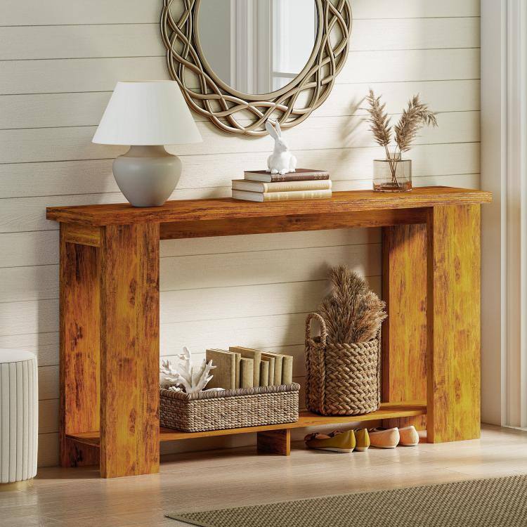 Alt View 6. PULUZ - Farmhouse Console Table, 63 inch Narrow Entryway Table with Thickened Tabletop for Living Room, Hallway - Distressed Brow.