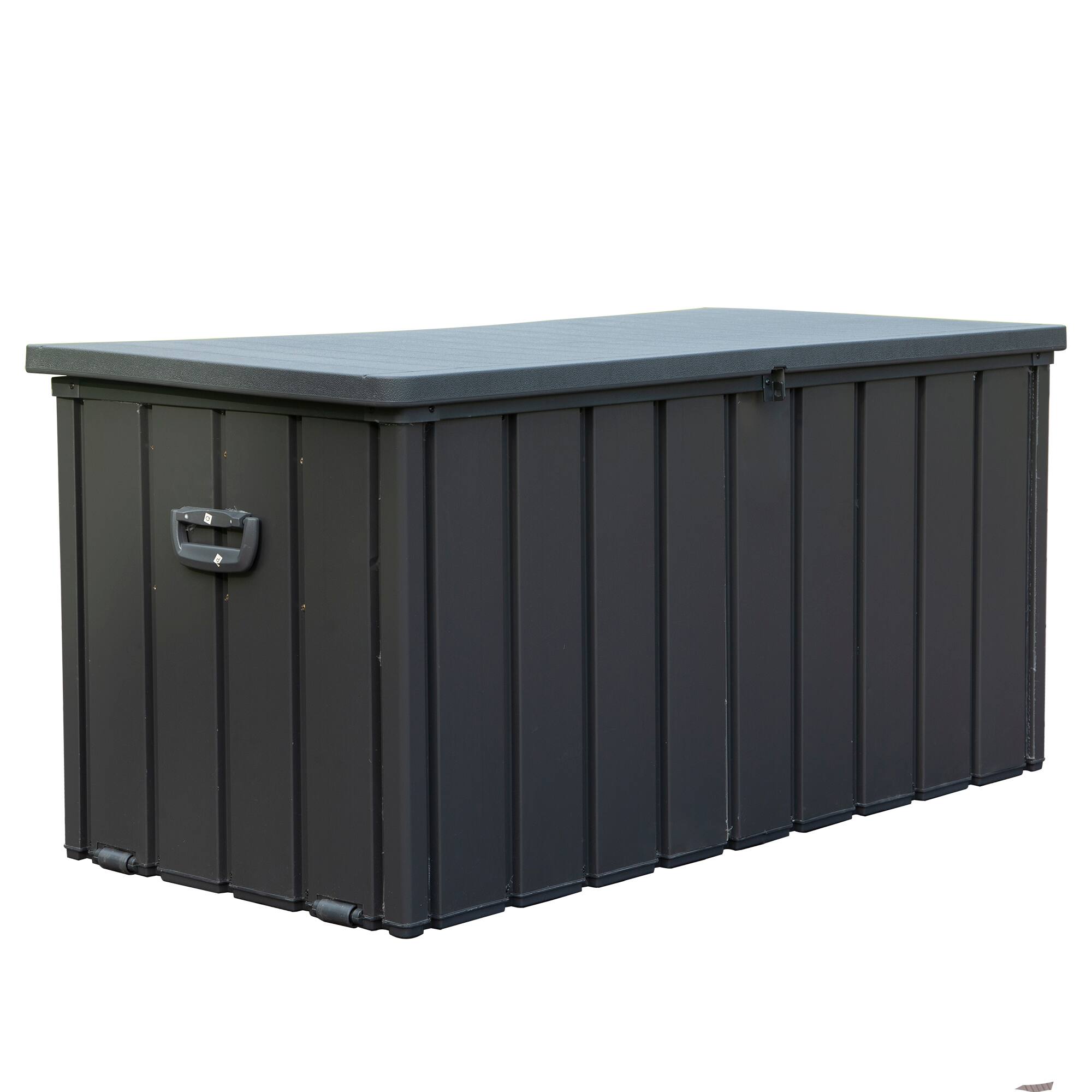 Back. APRILSOUL - 100 Gallon All Weather Deck Box Lockable Lid 440 lb Seat Waterproof Outdoor Storage - Dark Gray.