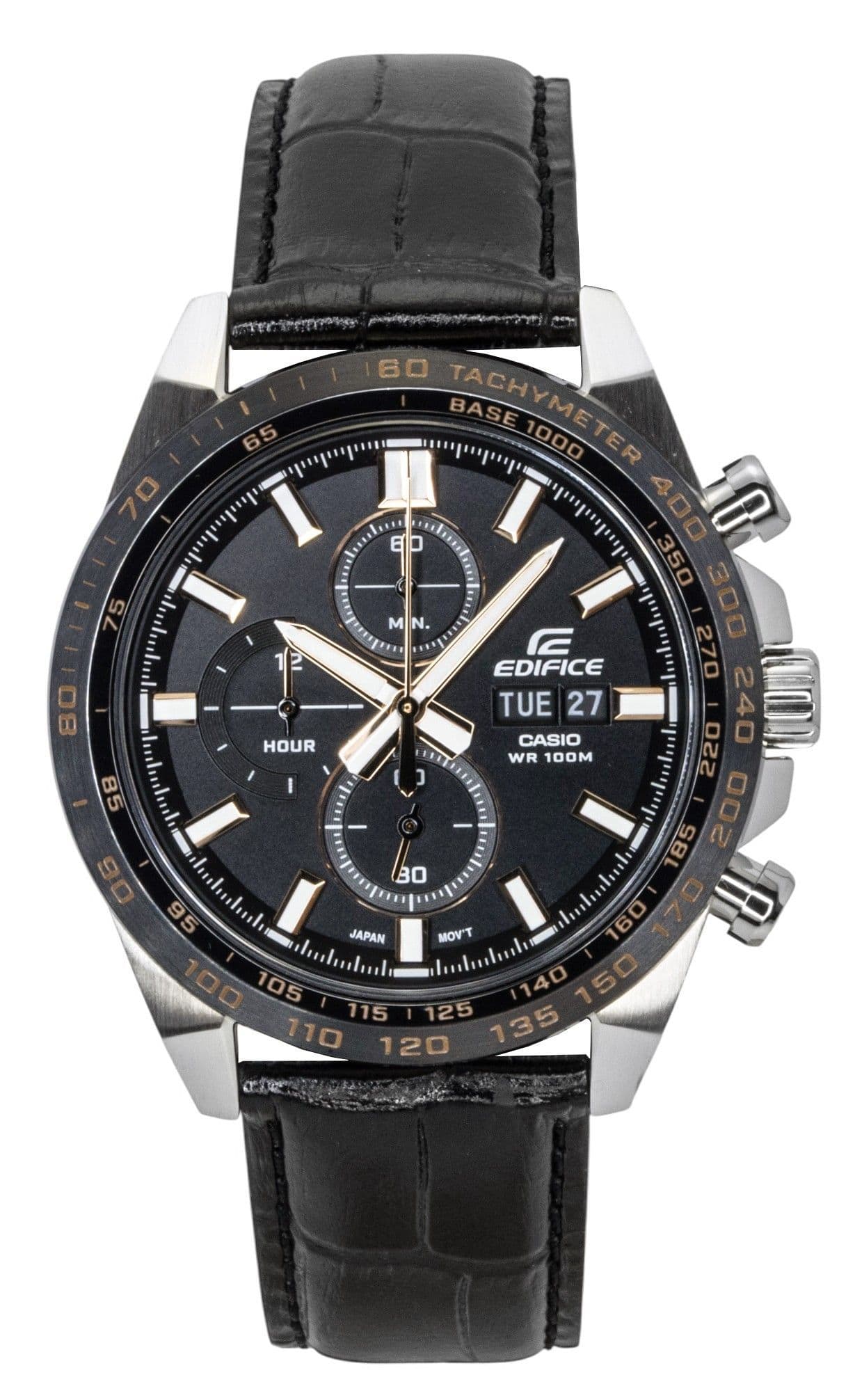 Casio | | Edifice Analog Chronograph Leather Strap Dial Quartz EFR-574BL-1AV 100M Men's Watch | Black | Best Buy