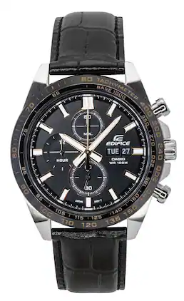 Casio - Edifice Analog Chronograph Leather Strap Dial Quartz EFR-574BL-1AV 100M Men's Watch - Black