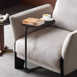 Oumilen - C-Shaped Side Table with Faux Marble Top - Black
