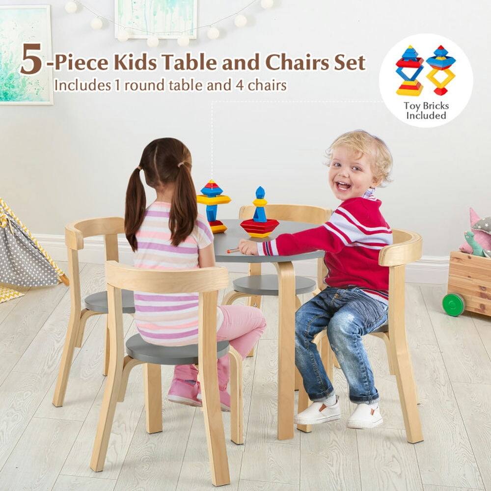 5-Piece Kids Table and Chairs Set  
Includes 1 round table and 4 chairs  
Toy Bricks Included