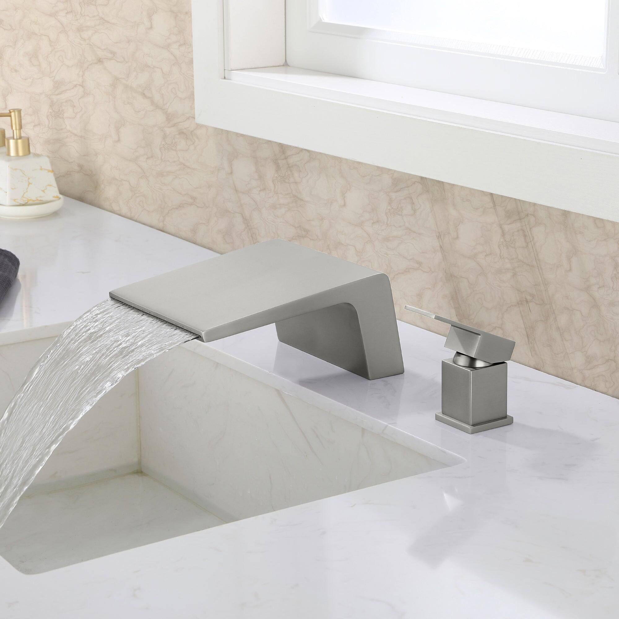 Front. Boyel Living - Brushed Faucet SUS304 18cm Waterfall Spout cUPC Cartridge Single Handle - Brushed Nickel.