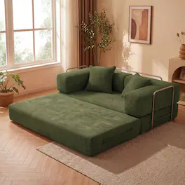 Dyonery - 65-in five-in-one folding floor sofa bed, convertible into a double bed sofa bed, with metal frame, corduroy - Gray