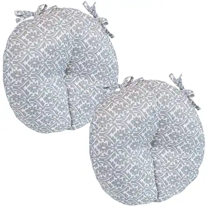Front. Sunnydaze - Outdoor Round Bistro Seat Cushion - Set of 2 - Gray Damask.