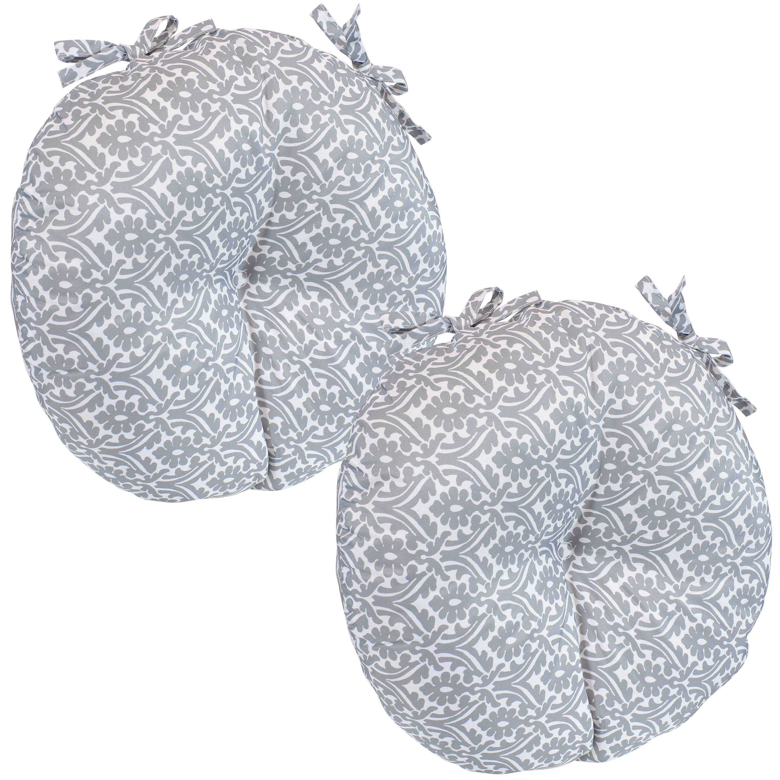 Front. Sunnydaze - Outdoor Round Bistro Seat Cushion - Set of 2 - Gray Damask.