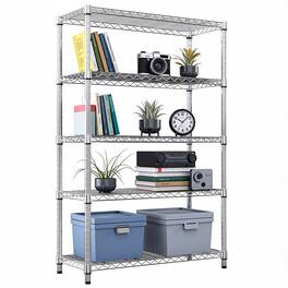 Mirfee - 5-Tier Steel Storage Shelving Unit, 1750 LB Capacity Heavy Duty Wire Rack, 72.3" H Garage/Office Utility Shelf - Chrome