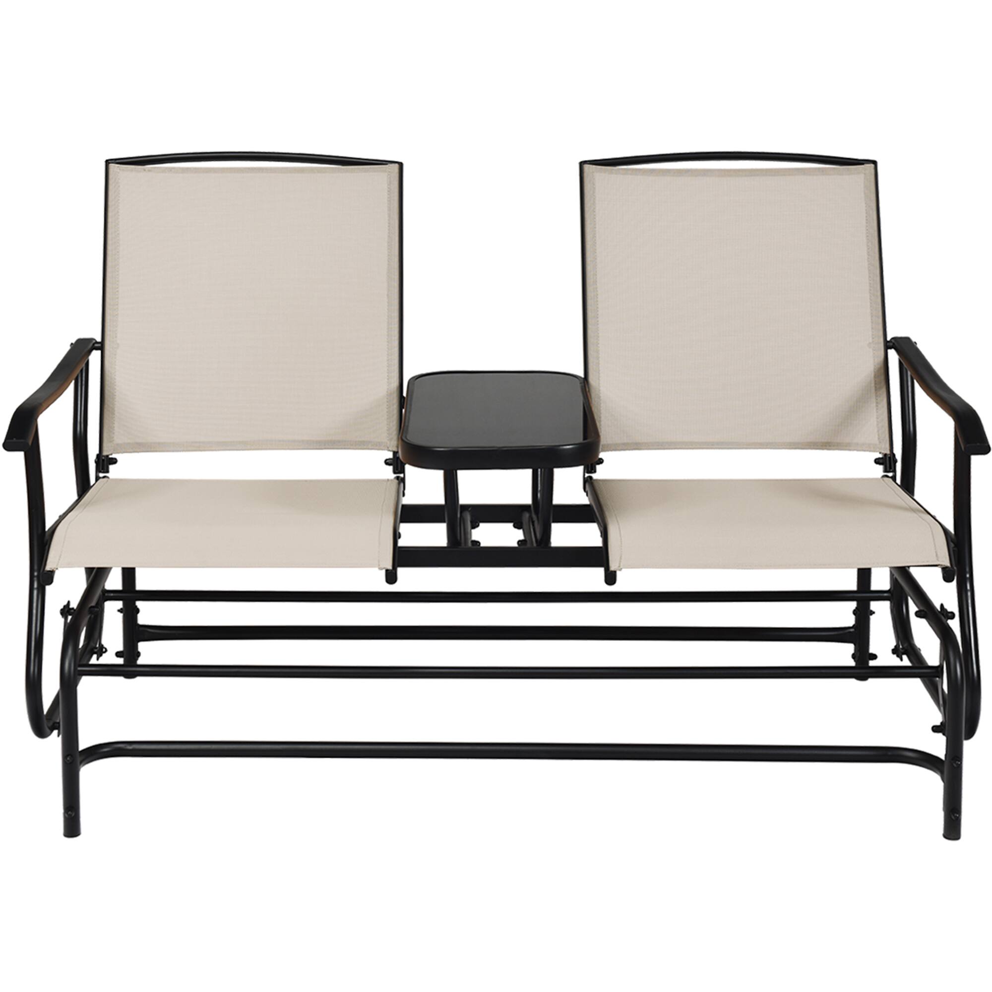 Alt View 5. Gymax - Gymax Patio 2-Person Glider Rocking Char Loveseat Garden w/ Tempered Glass Table - White.