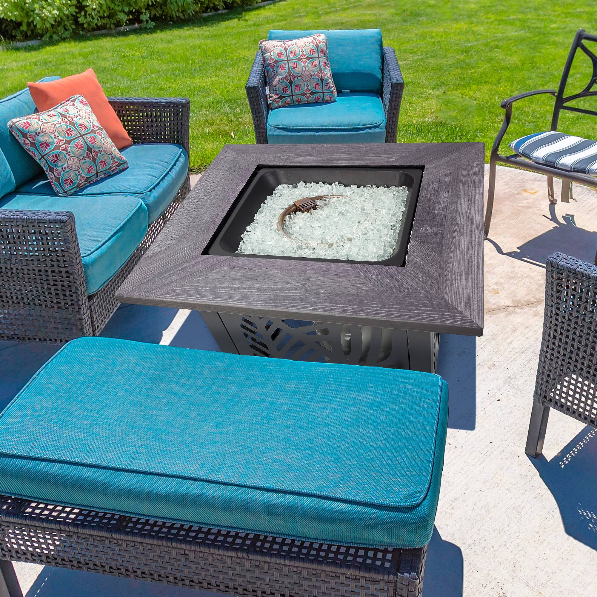 Alt View 3. Endless Summer - Endless Summer Lindsey 30 Inch Square Outdoor UV Printed LP Gas Fire Pit Table - Black.