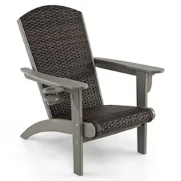 Costway - Patio Adirondack Chair with Rattan Padded Seat Wide Armrests & Hidden Cupholder - Gray,Mix Brown