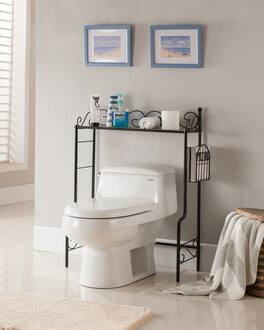 Kings Brand Furniture - Over the Toilet Bathroom Rack - Black / Marble Top