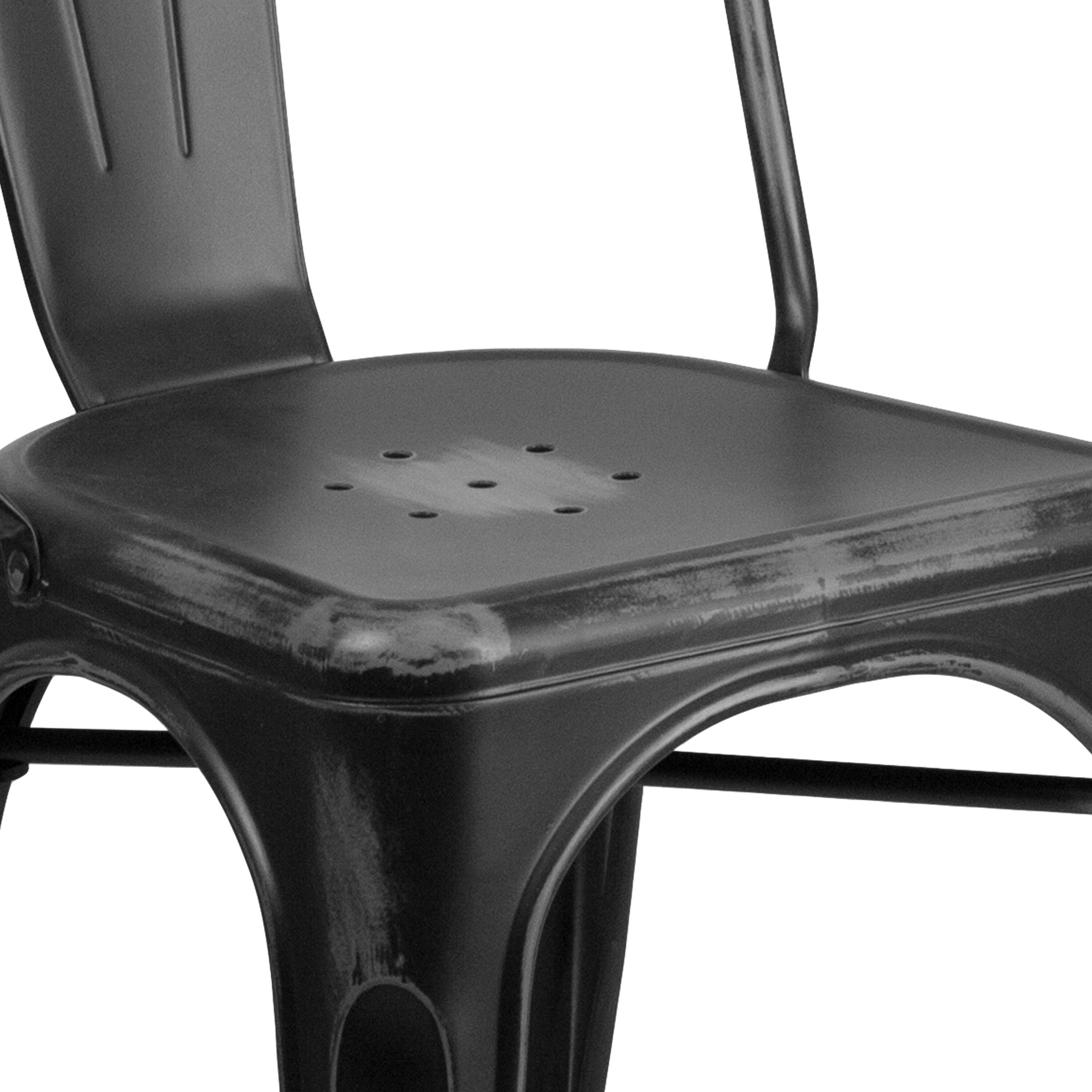 Alt View 9. Emma + Oliver - Commercial Grade 4 Pack Distressed Metal Indoor-Outdoor Stackable Chair - Black.
