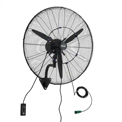 Front. VEVOR - Wall Mount Fan, 30 in Wall Mounted Hanging Fan with Oscillating & Mist, IP44-rated, 3-Speed, Powerful Air Reach - Black.