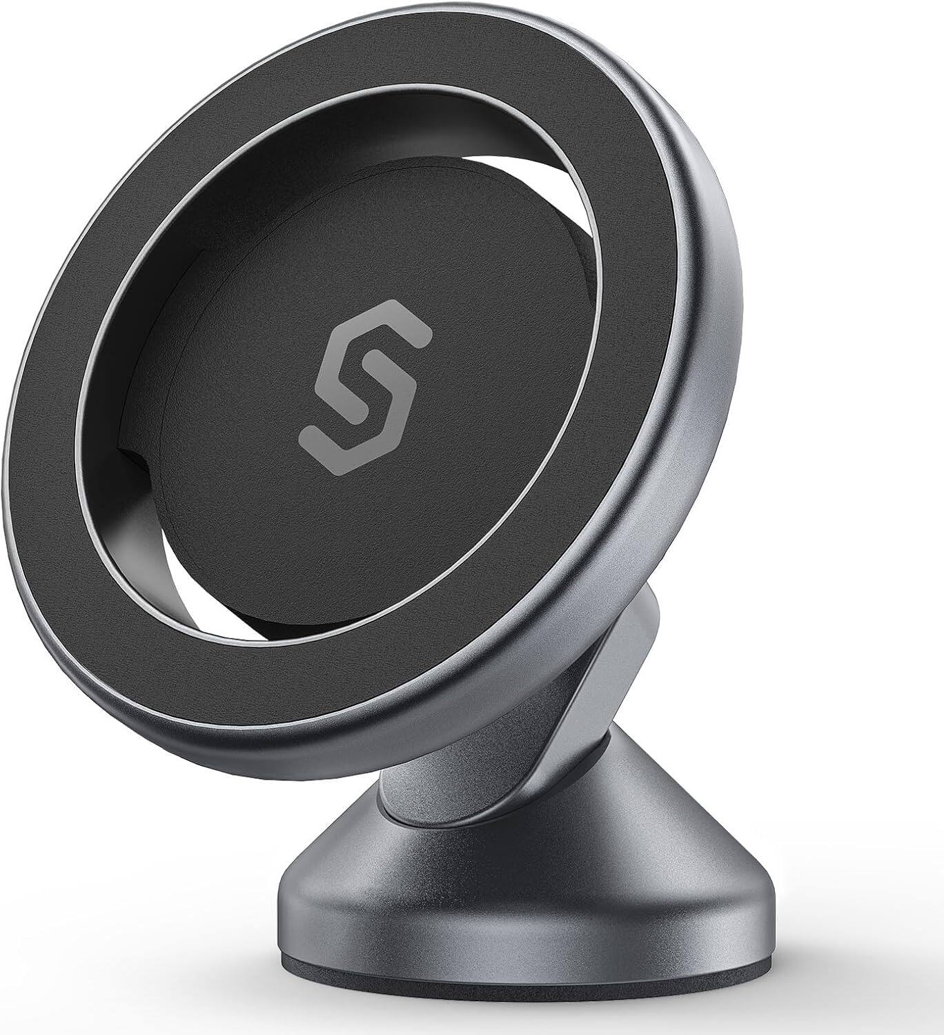Front. Syncwire - Adjustable Magnetic Car Mount for MagSafe, Compact 360° Rotating Stick-On Phone Holder for Dashboard - Space Gray.