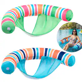 Joyfy - 2 Packs Inflatable Pool Float Chairs, Pool Floating Noodle with Stripes Design with Sling for Swimming Pool Water