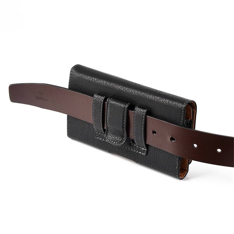 Alt View 2. LUXMO - LUXMO Medium Horizontal Universal Phone Holster - Black - Brown.