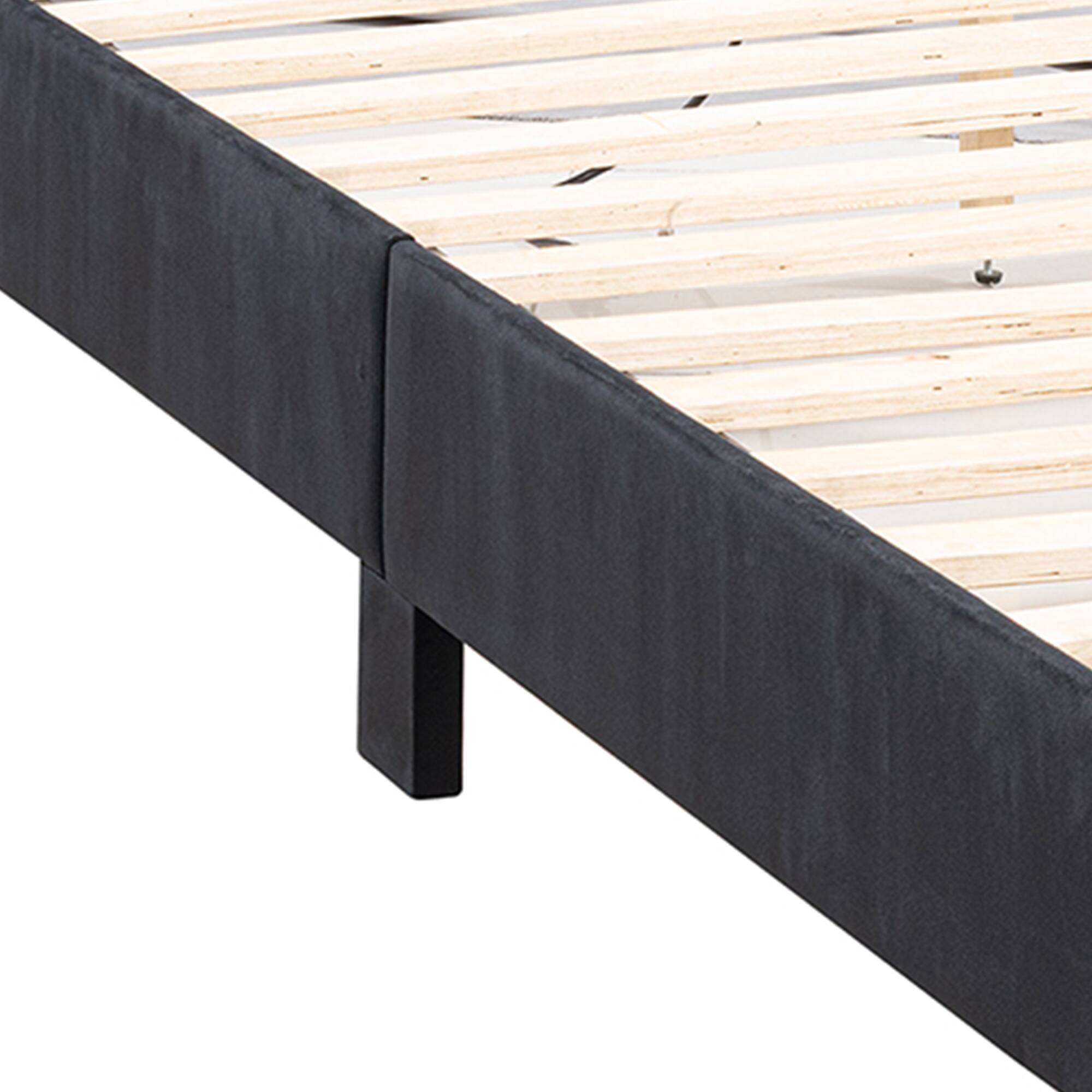 Alt View 5. Parrot Uncle - Contemporary Velvet Platform Bed With LED Lights and Nailhead Trim - Black.