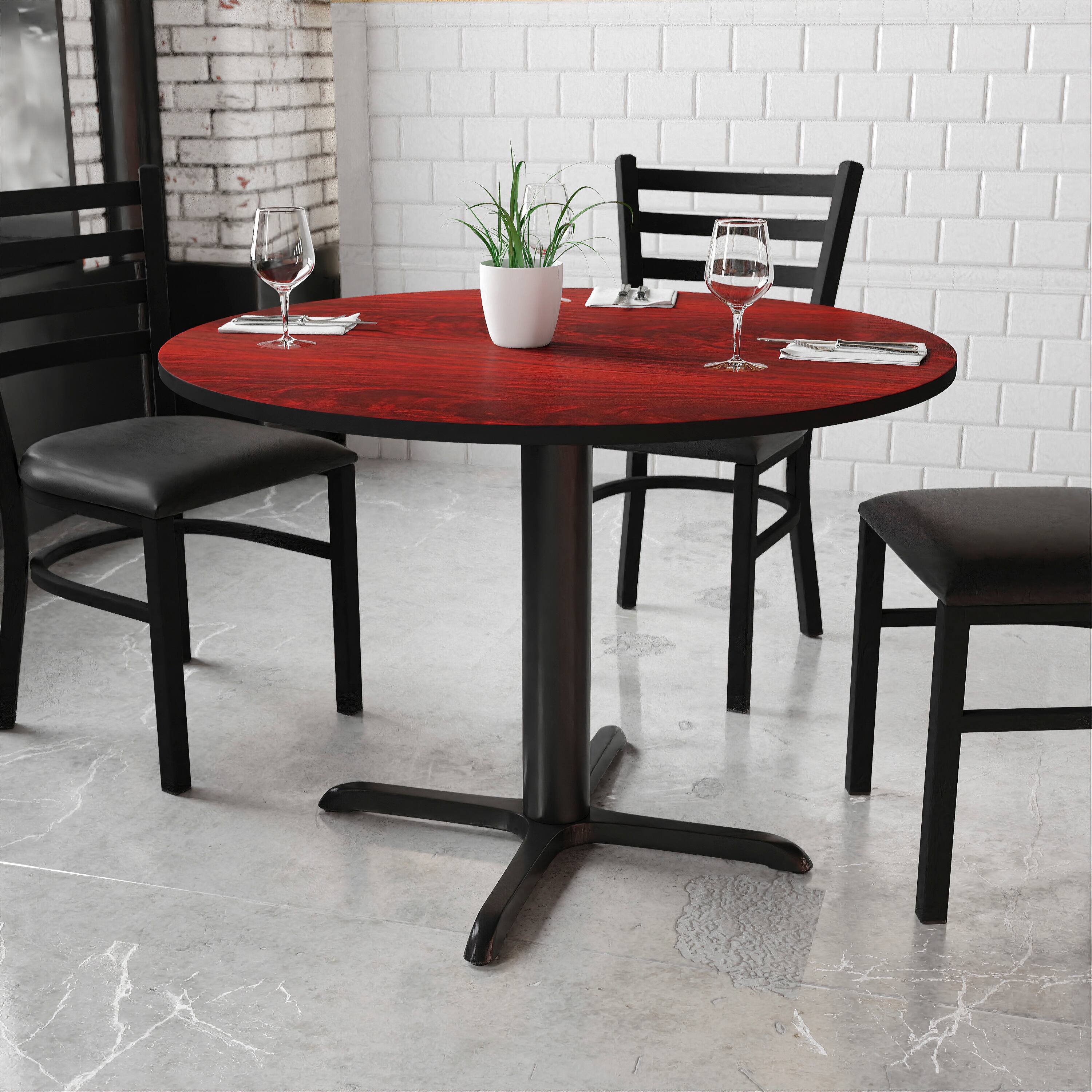 Angle. Flash Furniture - Graniss 42'' Round Mahogany Laminate Table Top with 33'' x 33'' Table Height Base - Brown.
