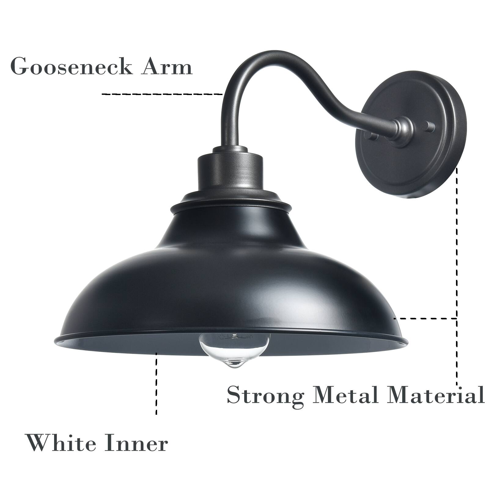 Gooseneck Arm  
Strong Metal Material  
White Inner