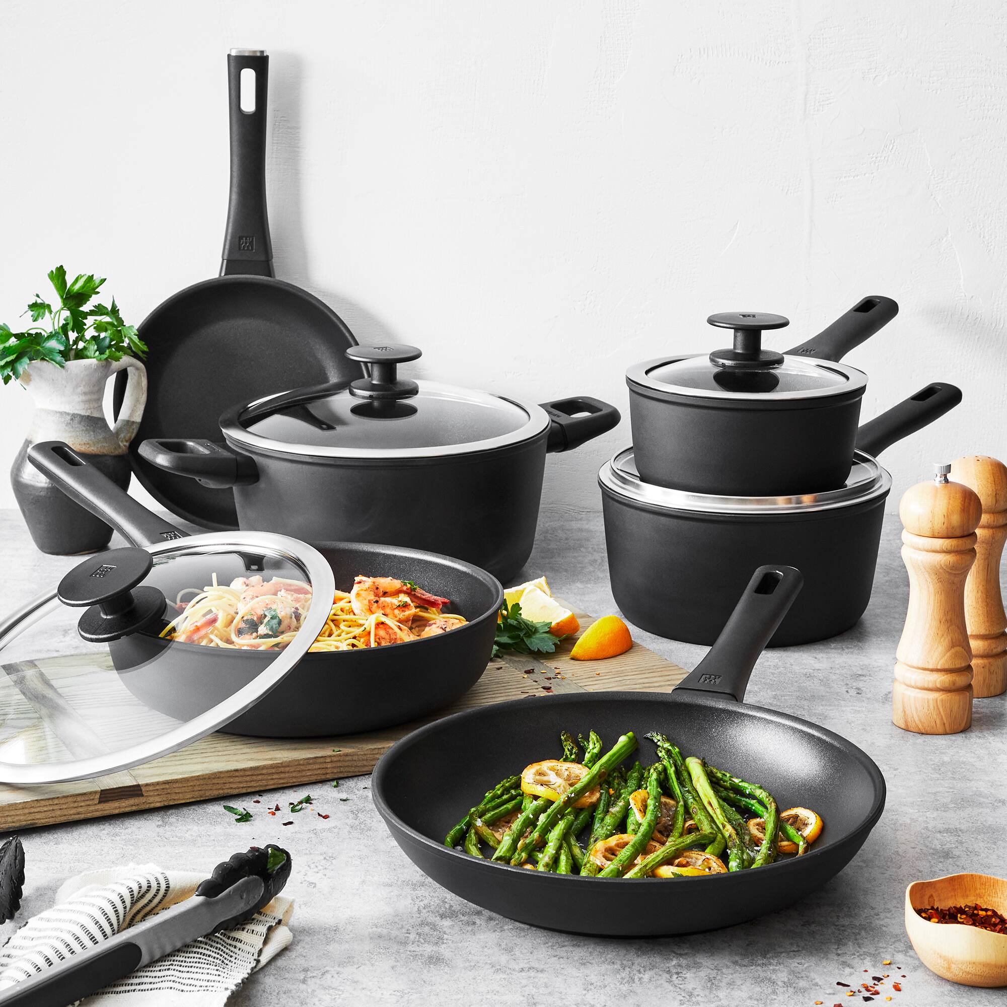 Alt View 1. ZWILLING - ZWILLING Madura Plus Forged 10-pc Aluminum Nonstick Cookware Set - Black.