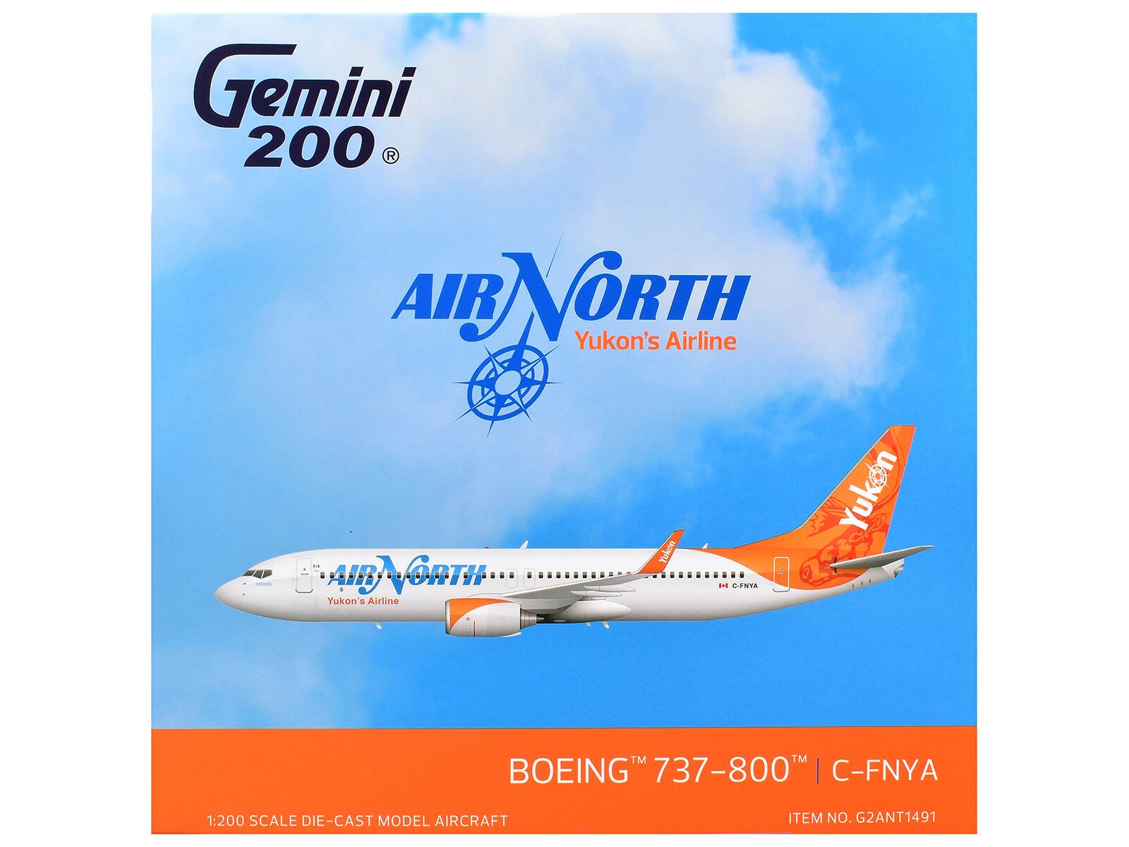 Gemini 200  
AIR NORTH Yukon's Airline  
BOEING 737-800  
C-FNYA  
1:200 SCALE DIE-CAST MODEL AIRCRAFT  
ITEM NO. G2ANT1491