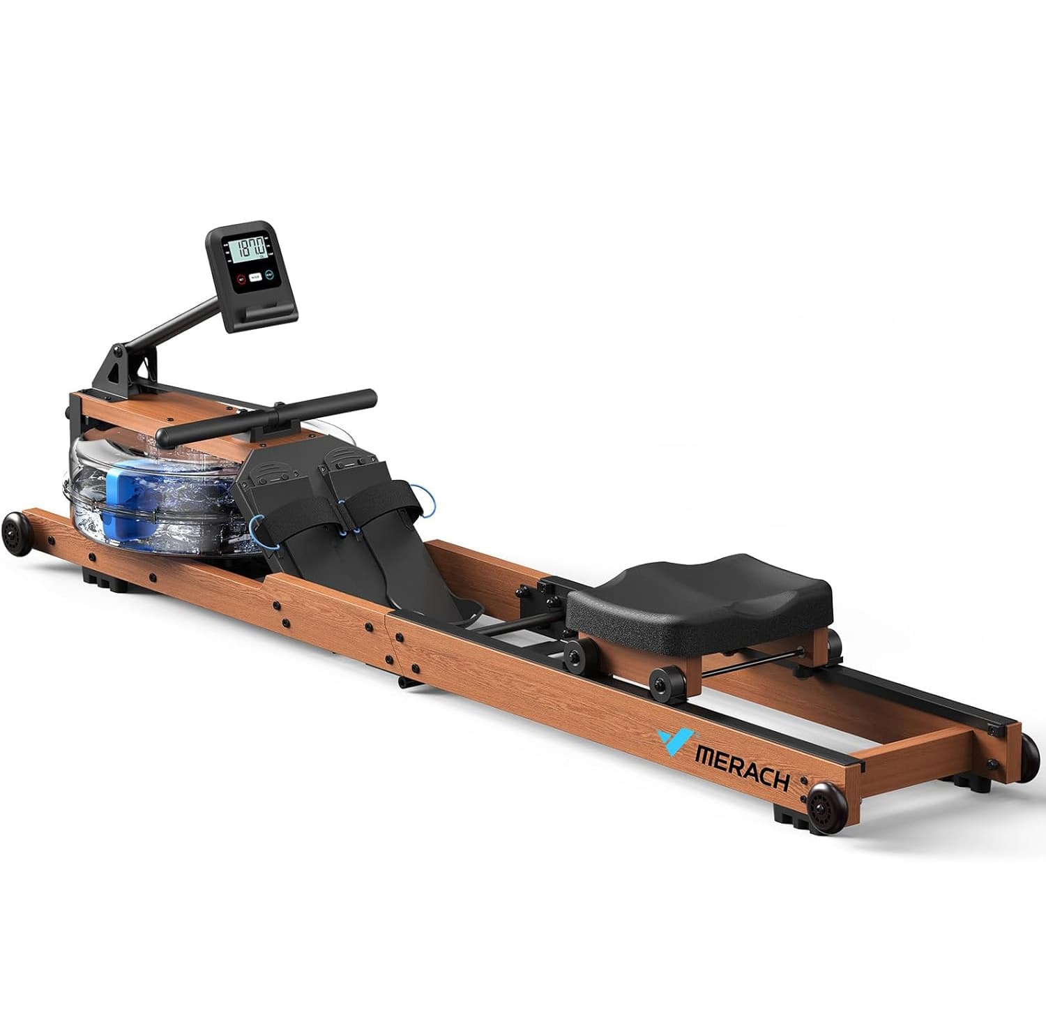 R28 Foldable Water Rowing Machines for Home Gym with Free MERACH App for Immersive Water Rower - Wood
