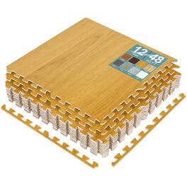 Sorbus - 48 Sq. Ft. Wood Grain Floor Tiles Foam Mat EVA Interlocking Mats Tile 3/8-Inch Thick Flooring Wood Mats w/Borders - Golden Brown
