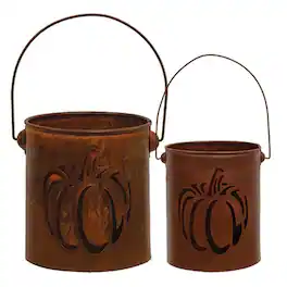 BreeBe - 2/Set Rusty Metal Pumpkin Cutout Buckets - Brown