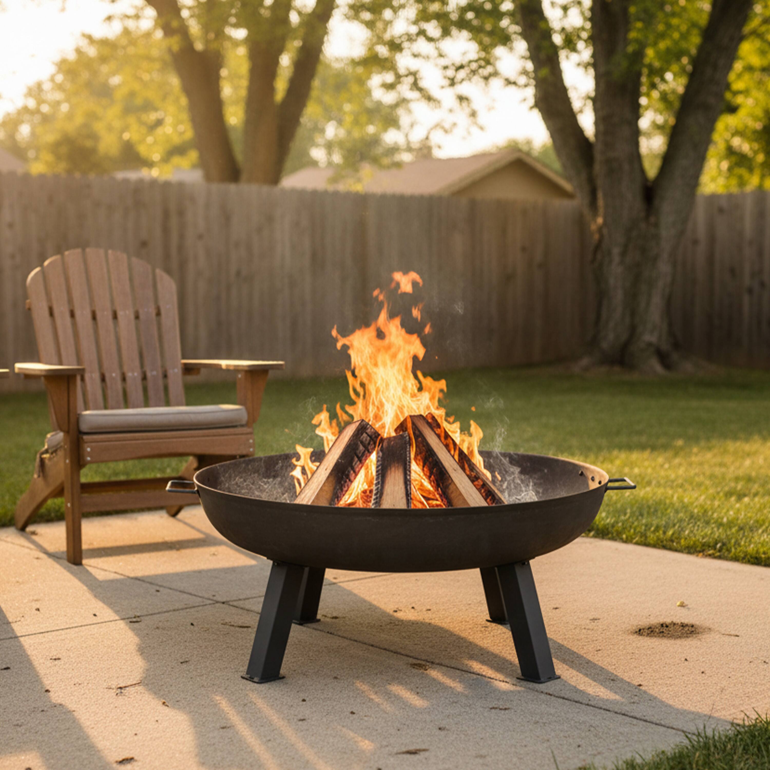 Alt View 1. Sunnydaze - 34 in Rustic Cast Iron Fire Pit Bowl with Stand - Gray.