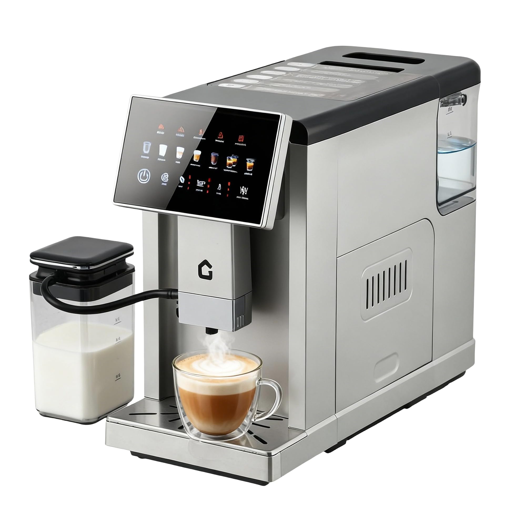 Front. TROPOW - 20 Bar Fully Automatic Espresso Machine & Coffeemaker  - Sliver.