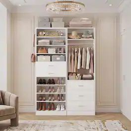 Aheaplus - Dual-Station Storage Bundle: 10-Tier Shoe Cabinet with 2 Drawers + 2FT Freestanding Closet System with 3 Drawers - White