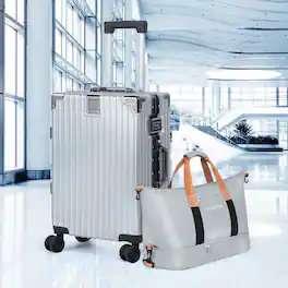 Oumilen - 2 Piece Travel Set – 20" ABS Aluminum Carry On with TSA Lock + Expandable Tote, Silent Wheels - Silver