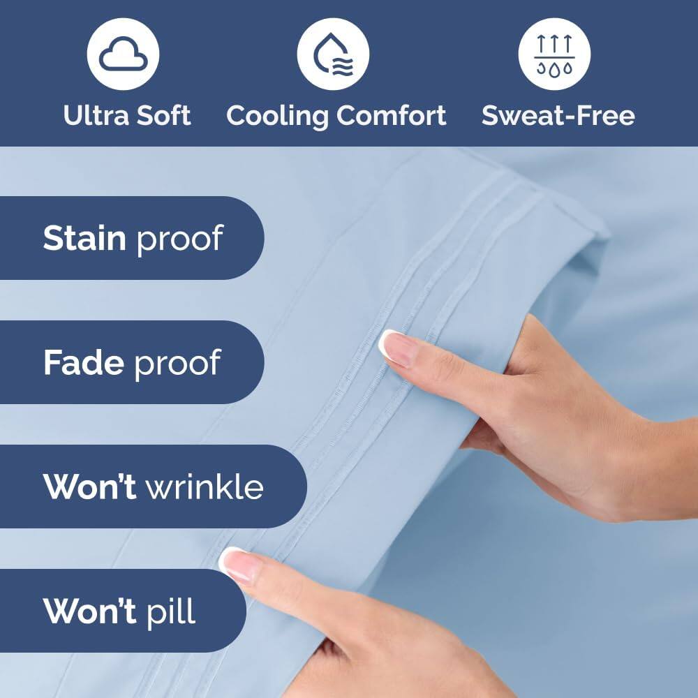 Ultra Soft  
Cooling Comfort  
Sweat-Free  

Stain proof  
Fade proof  
Won't wrinkle  
Won't pill