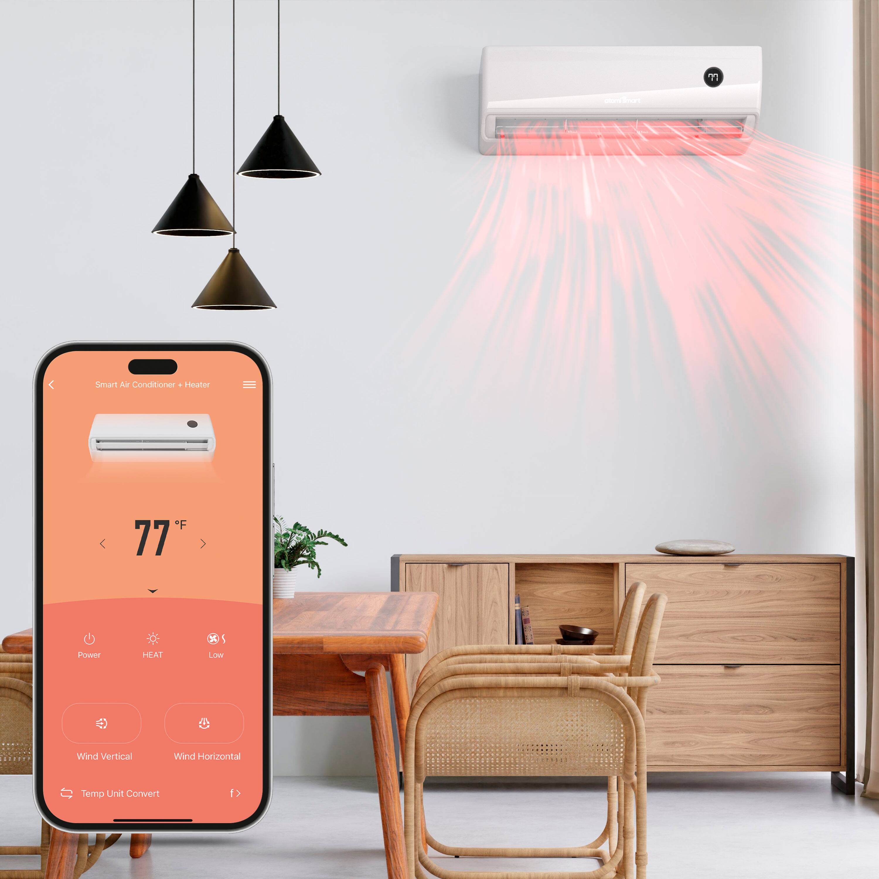 77°F  
Smart Air Conditioner + Heater  
Power  
HEAT  
Low  
Wind Vertical  
Wind Horizontal  
Temp Unit Convert