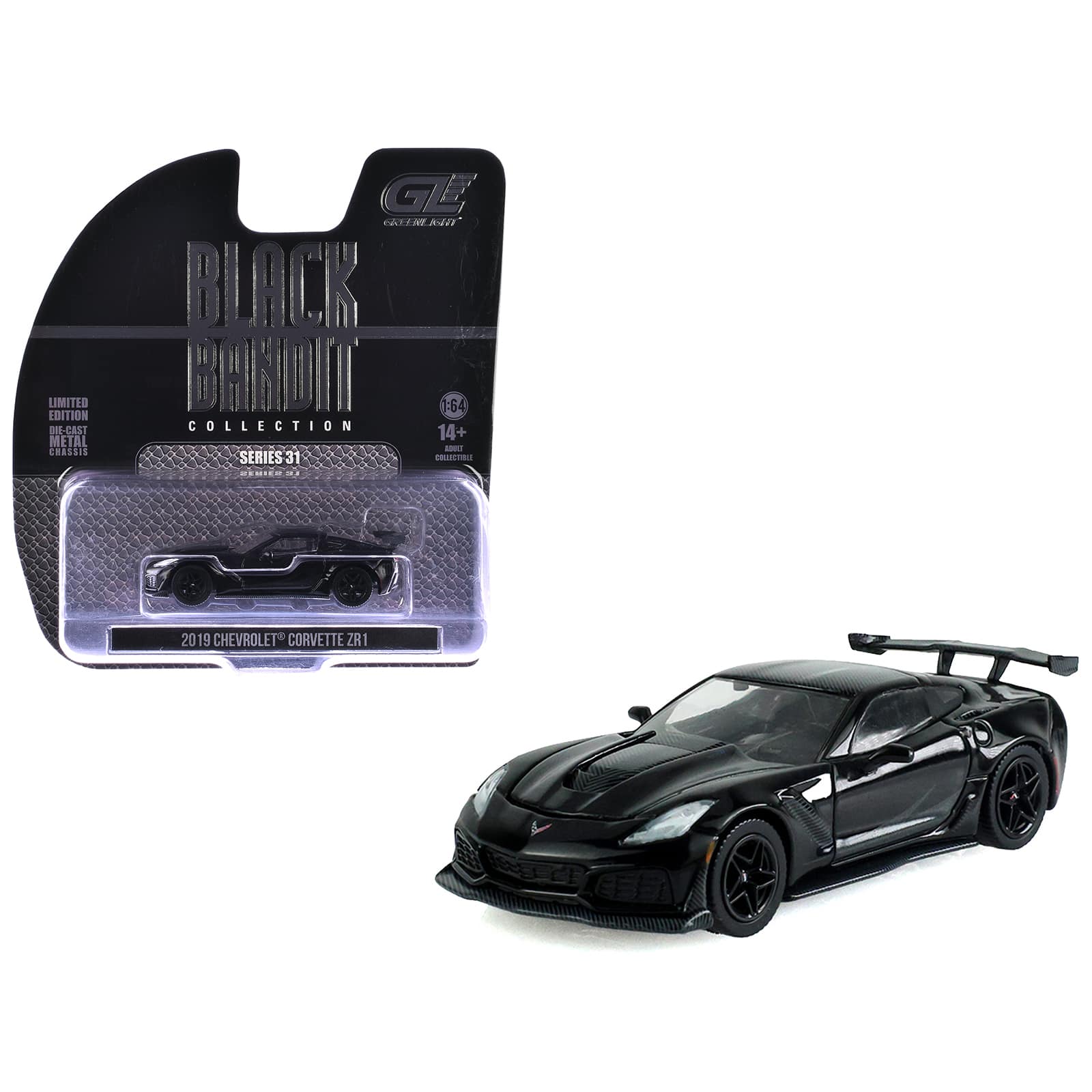 2019 Chevrolet Corvette ZR1 Black "Black Bandit" Series 31 1/64 Diecast Model Car by Greenlight