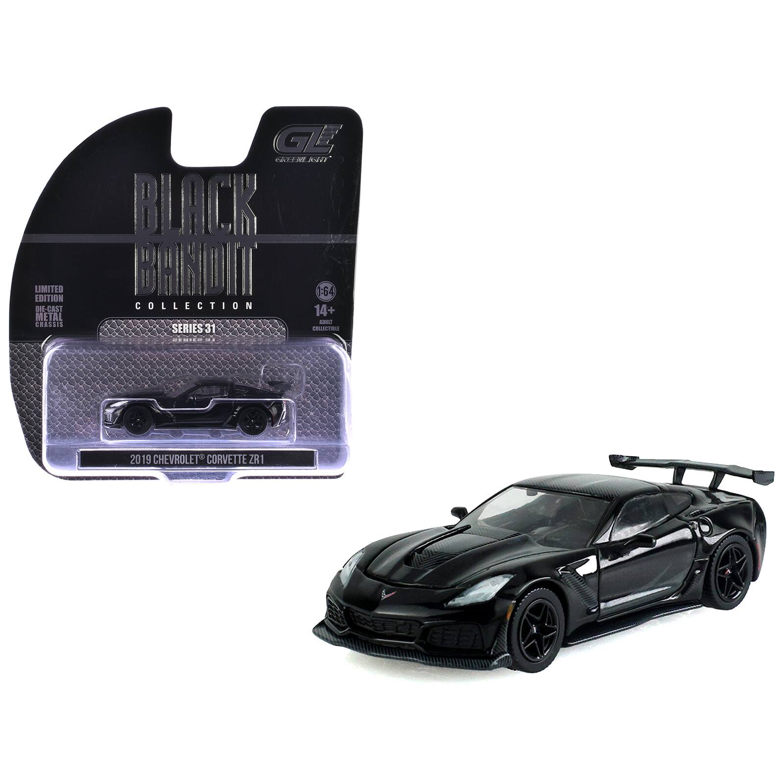 2019 Chevrolet Corvette ZR1 Black "Black Bandit" Series 31 1/64 Diecast Model Car by Greenlight