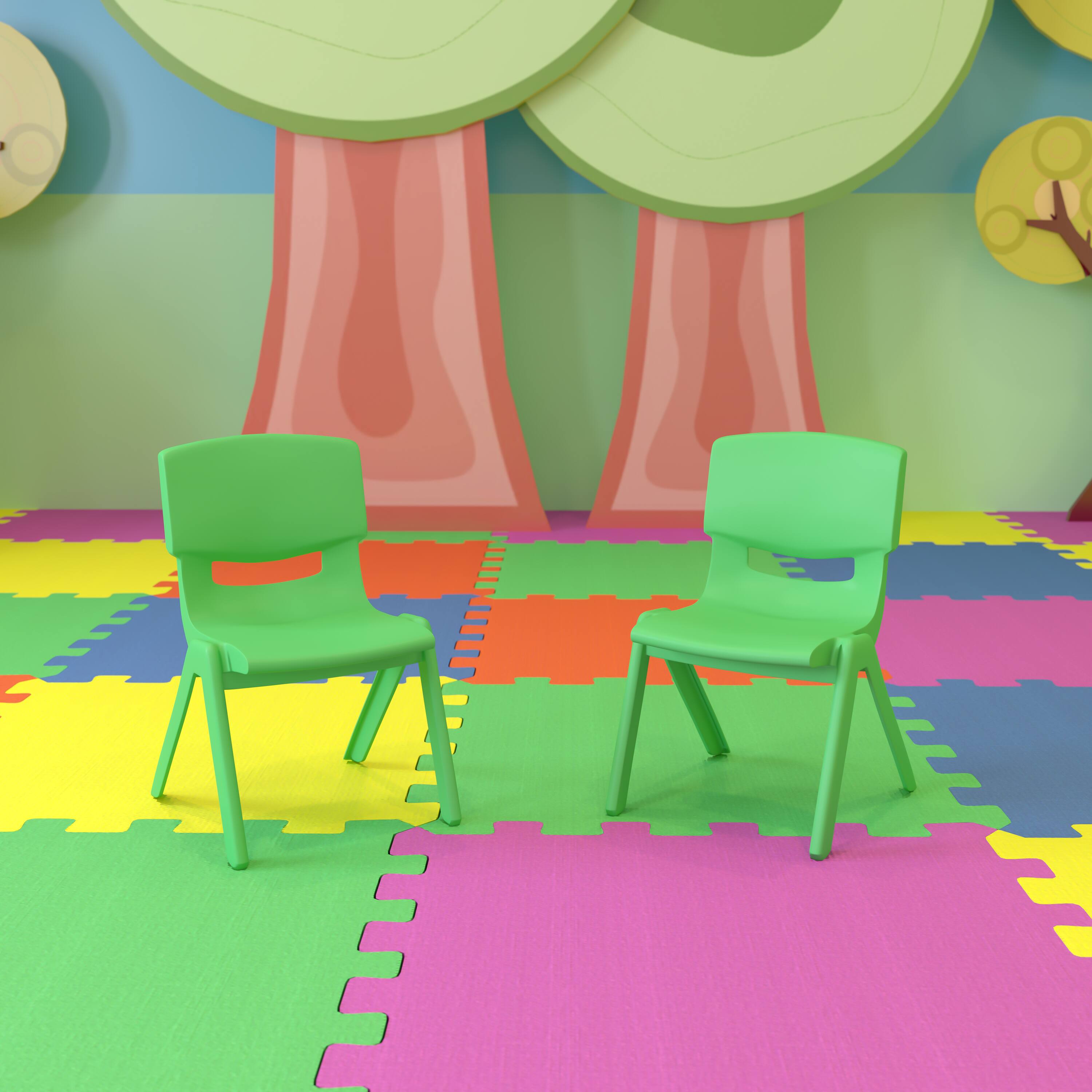 Alt View 2. Emma + Oliver - 2 Pack Plastic Stackable School Chair with 10.5"H Seat, Preschool Chair - Green.