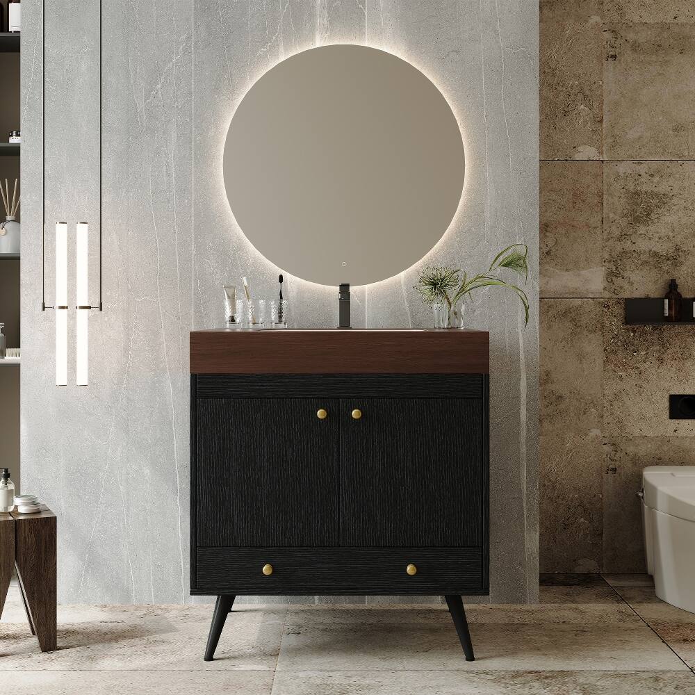 Loheer - 30 inch freestanding bathroom vanity Faux Marble Top - Black, Gold, Walnut, White