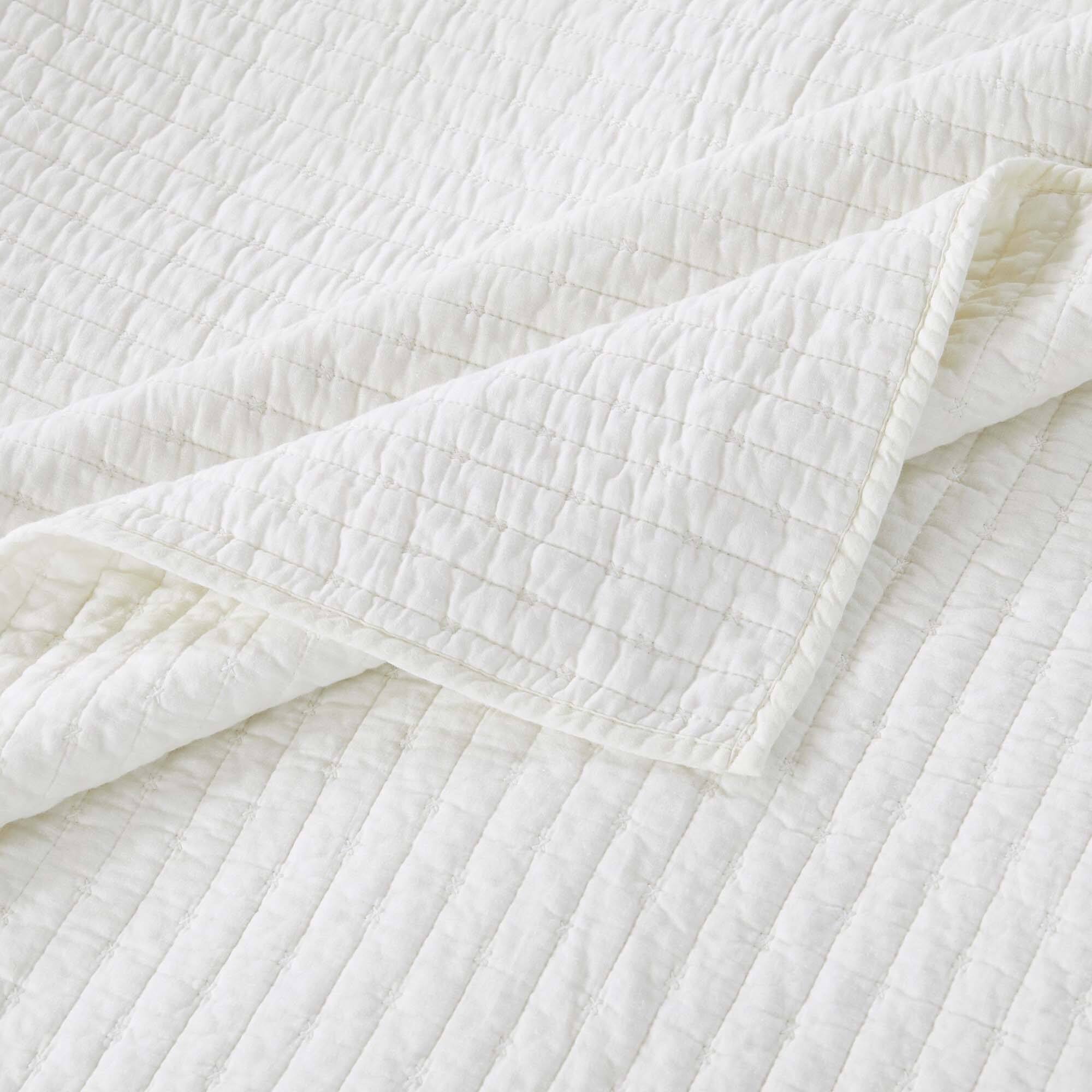 Alt View 2. Greenland Home Fashions - Greenland Home Fashions Monterrey Finely Stitched Quilt Set Classic Solid Color Style 3-Piece Full/Queen Antique White - Antique white.