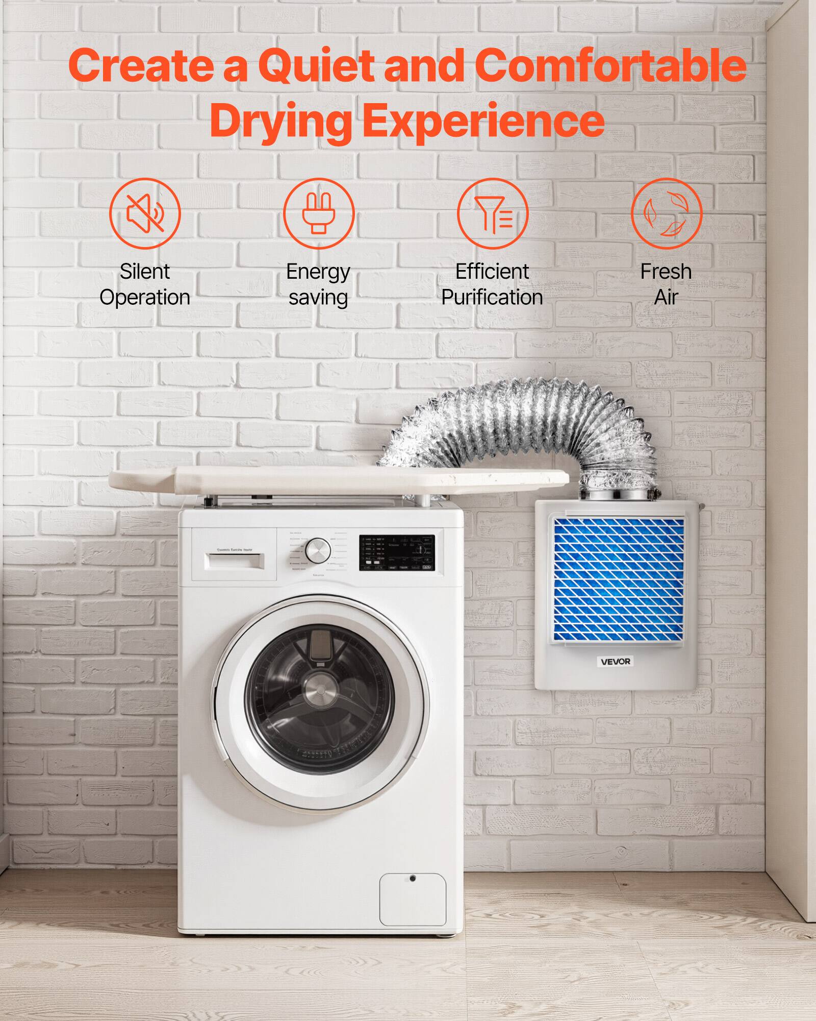 Create a Quiet and Comfortable Drying Experience

- Silent Operation
- Energy saving
- Efficient Purification
- Fresh Air

VEVOR