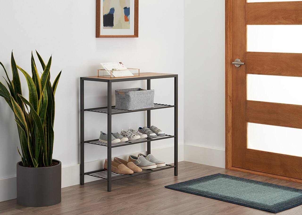 Angle. TRINITY - 4-Tier Shoe Rack w/Console Top Dark Gray - Dark Gray.