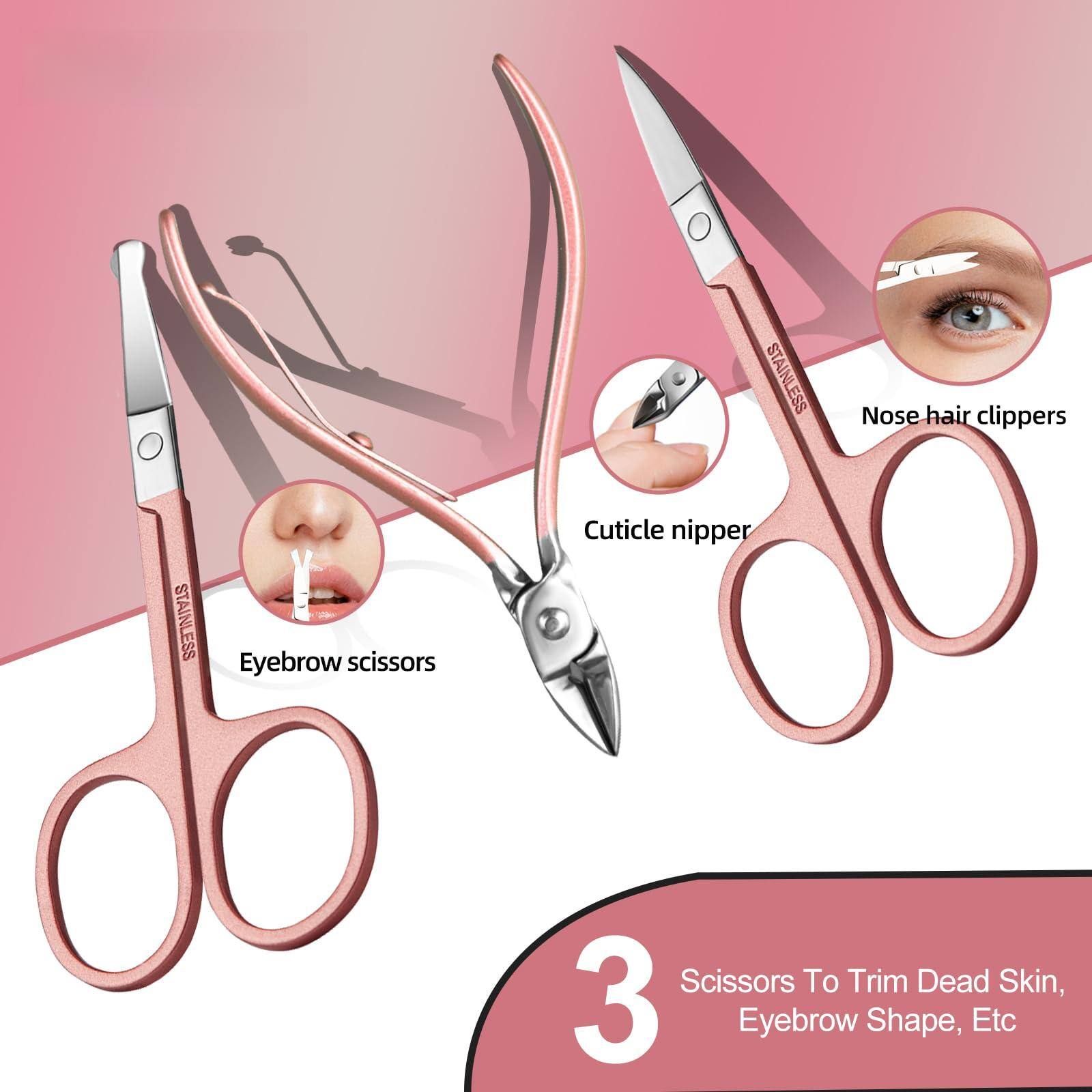 STAINLESS Nose hair clippers  
STAINLESS Y Eyebrow scissors  
Cuticle nipper  
Scissors To Trim Dead Skin, Eyebrow Shape, Etc