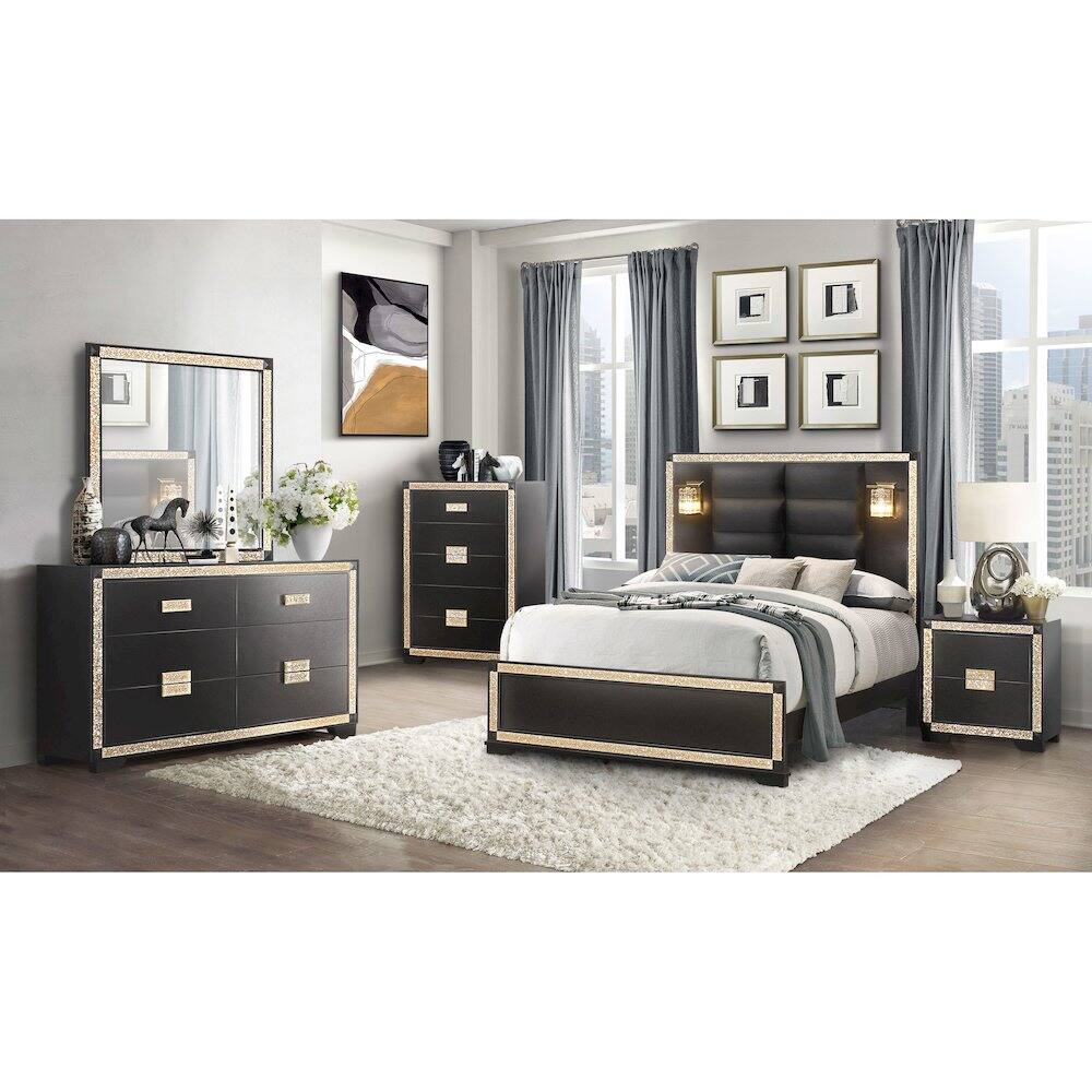 Alt View 2. Global Furniture USA - Traditional Glam Blake Black/Gold Nightstand, Black,Gold - Black.