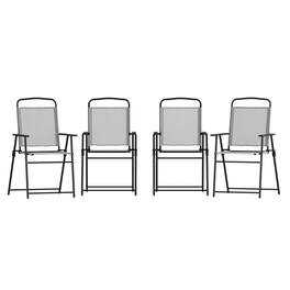 Emma + Oliver - Munroe Set of 4 Textilene Folding Sling Style Patio Chairs with Armrests - Gray