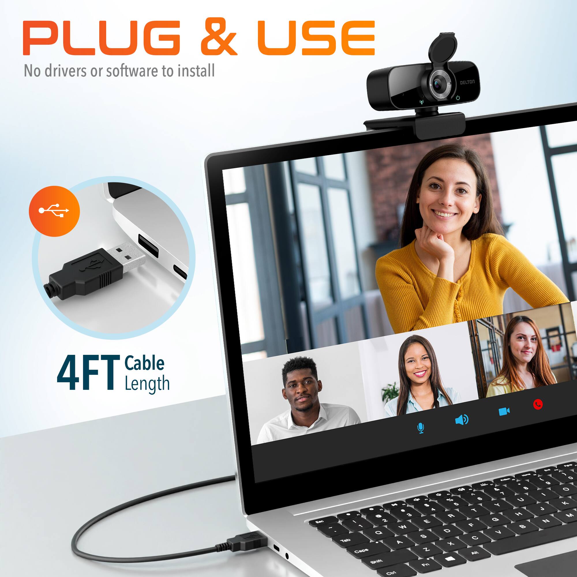 PLUG & USE, No drivers or software to install, DELTon, Cable 4FT Length