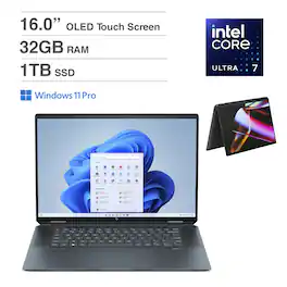 HP - Spectre x360 2-in-1 Laptop 16.0 2.8K Display (Intel Ultra 7-155H, 32GB LPDDR5X, 1TB PCIe SSD, Win 11 Pro) - Nightfall Black