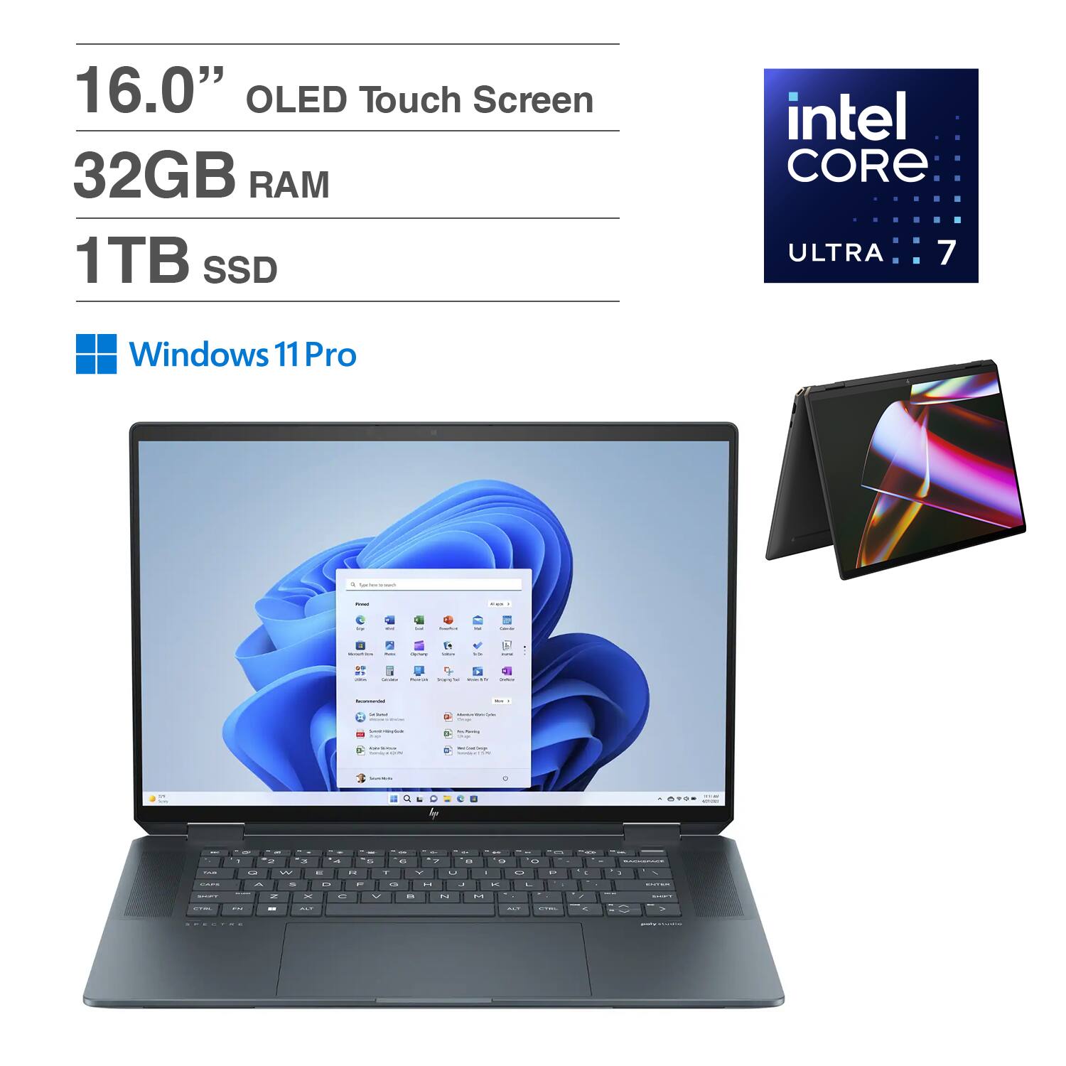 HP - Spectre x360 2-in-1 Laptop 16.0 2.8K Display (Intel Ultra 7-155H, 32GB LPDDR5X, 1TB PCIe SSD, Win 11 Pro) - Nightfall Black